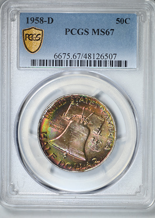 1958-D Franklin Half Dollar 50C PCGS MS67 - RAINBOW TONED!