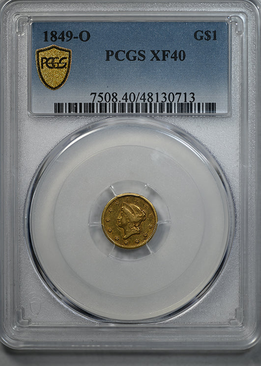 1849-O Type 1 Liberty Head Gold Dollar G$1 PCGS XF40 Obverse Slab