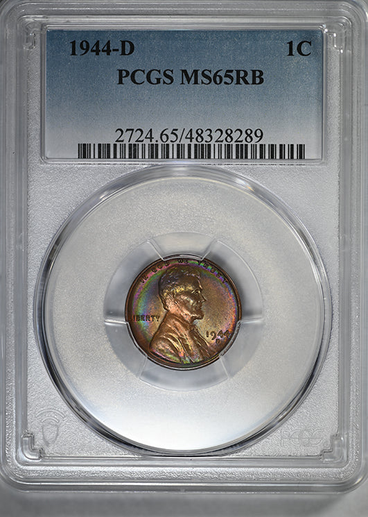 1944-D Lincoln Wheat Cent 1C PCGS MS65RB - TONED!