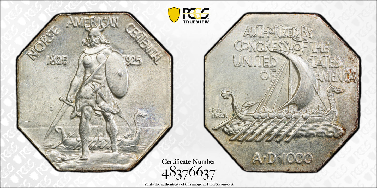 1925 Norse American Centennial Silver Medal PCGS MS65 - Thick Planchet