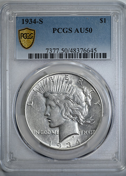 1934-S Peace Dollar $1 PCGS AU50 Obverse Slab