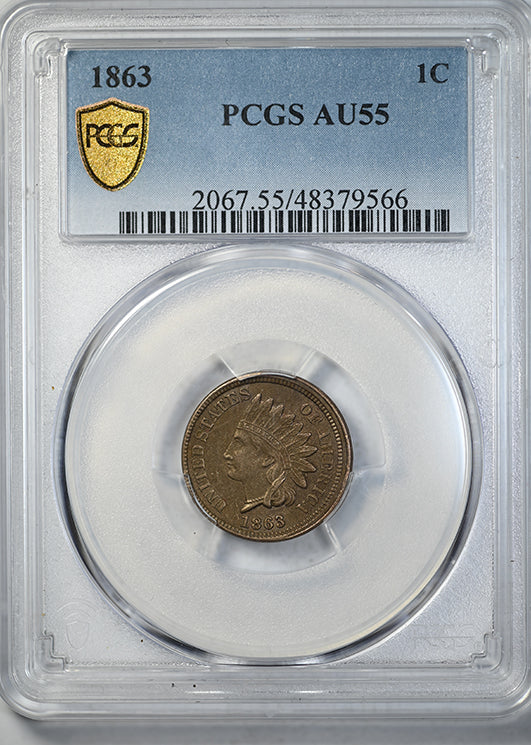 1863 Indian Head Cent 1C PCGS AU55 Obverse Slab