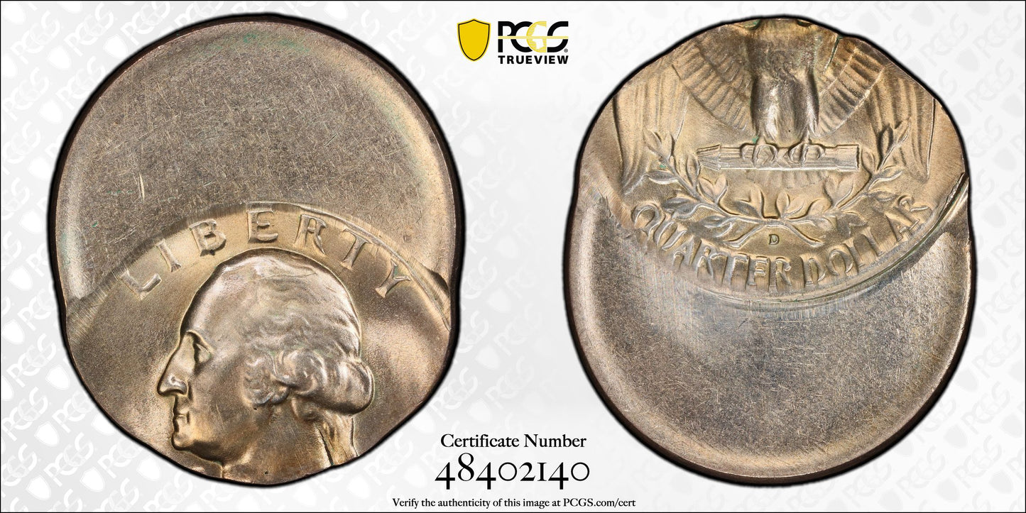 (1932-64-D) Washington Quarter 25C PCGS MS63 - Mint Error Struck 50% Off-Center