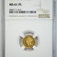 1873 Open 3 Indian Princess Head Gold Dollar G$1 NGC MS61PL - Prooflike Obverse Slab