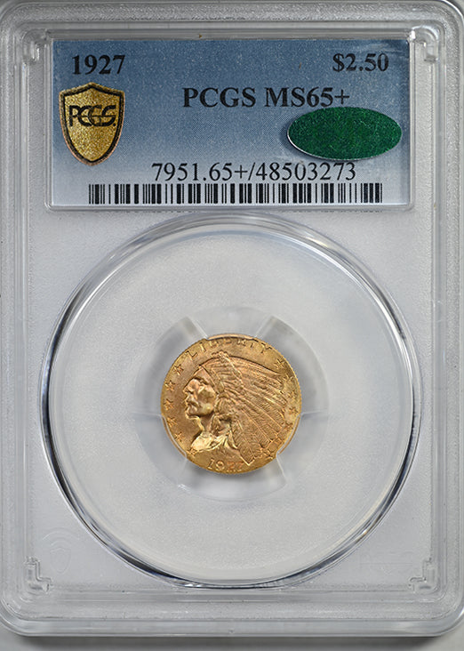 1927 Indian Head Gold Quarter Eagle $2.50 PCGS MS65+ CAC