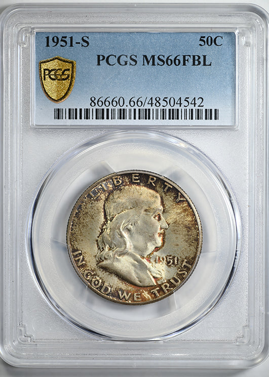 1951-S Franklin Half Dollar 50C PCGS MS66FBL Full Bell Lines - TONED!