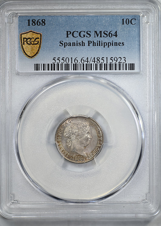 1868 Spanish Philippines 10C Centimos PCGS MS64