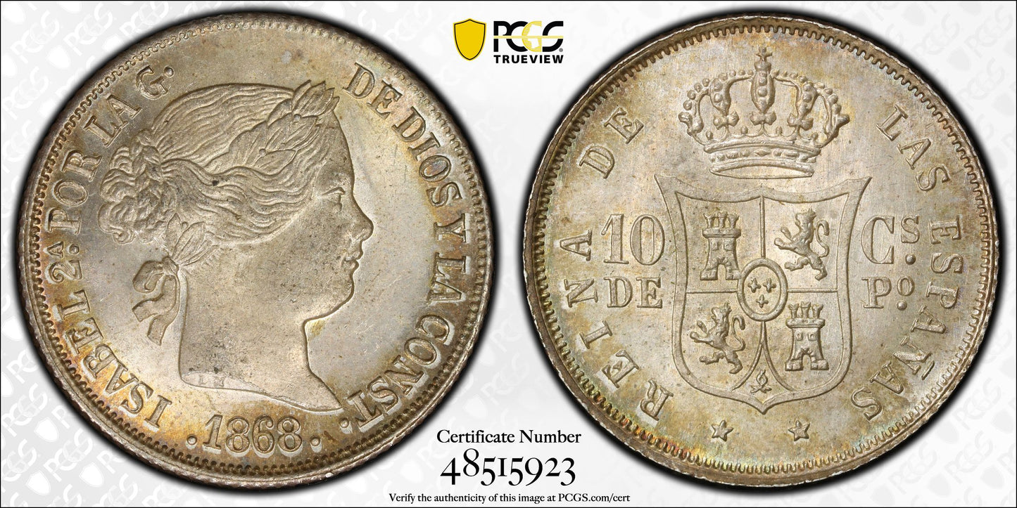 1868 Spanish Philippines 10C Centimos PCGS MS64