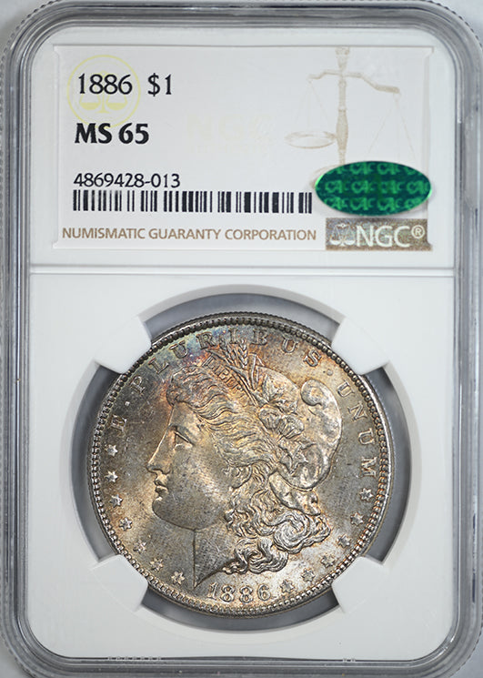 1886 Morgan Dollar $1 NGC MS65 CAC - TEXTILE TONED!