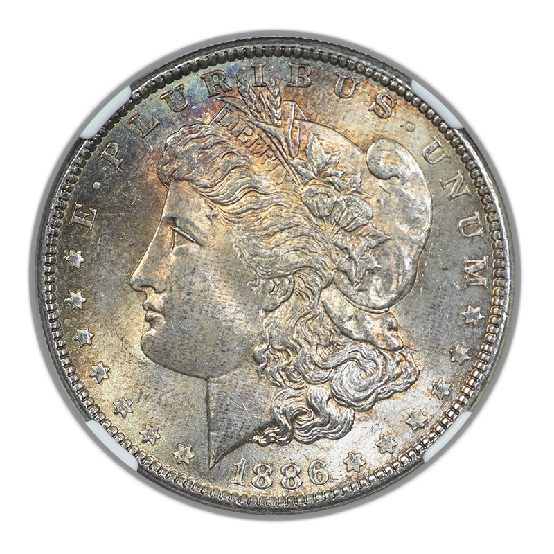 1886 Morgan Dollar $1 NGC MS65 CAC - TEXTILE TONED!