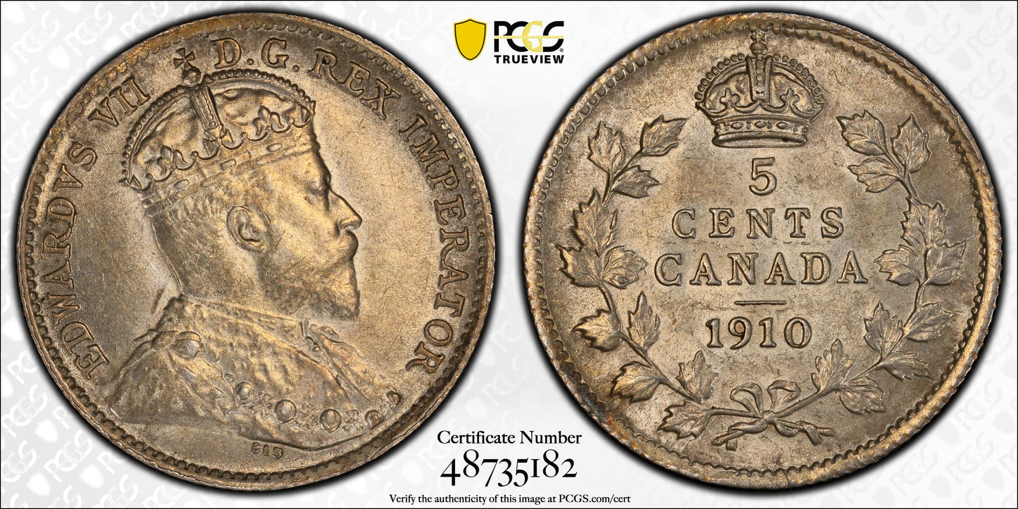 1910 Canada 5C Cents PCGS MS62 - Pointed Leaves