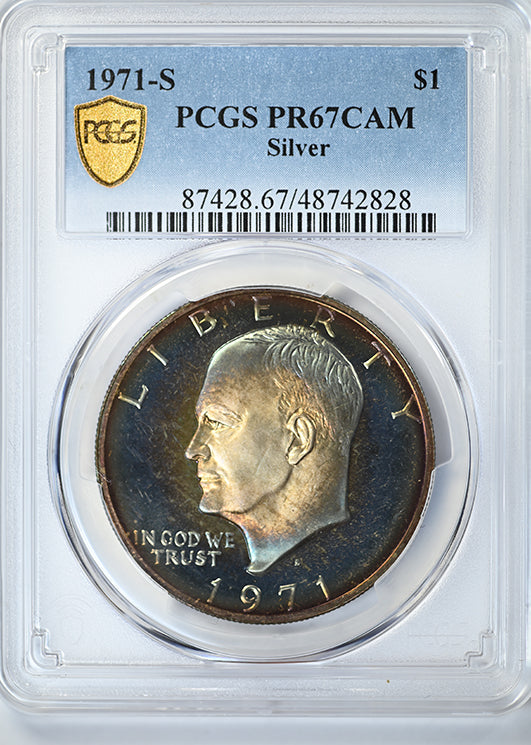 1971-S Silver Proof Eisenhower Dollar $1 PCGS PR67CAMEO - TONED! Obverse Slab