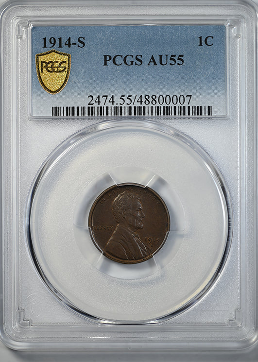 1914-S Lincoln Wheat Cent 1C PCGS AU55 Obverse Slab