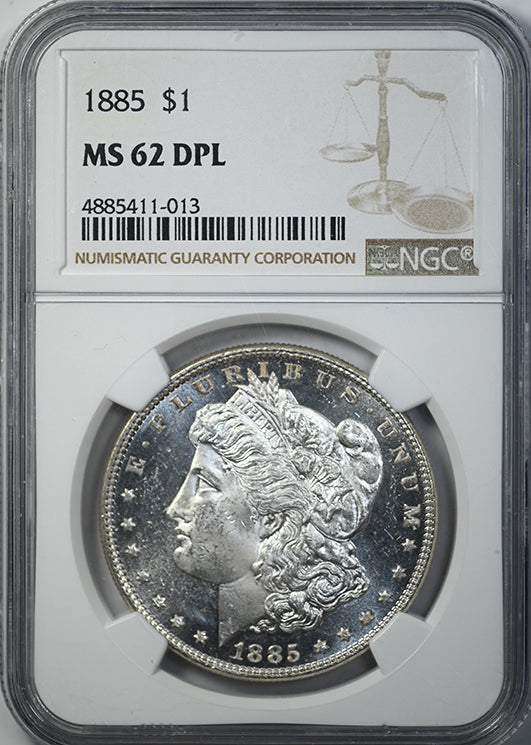 1885 Morgan Dollar $1 NGC MS62DPL - Deep Prooflike Obverse Slab