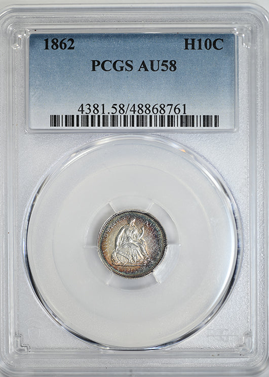 1862 Liberty Seated Half Dime H10C PCGS AU58 - TONED! Obverse Slab