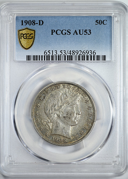 1908-D Barber Half Dollar 50C PCGS AU53 Obverse Slab