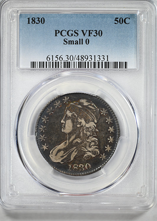 1830 Capped Bust Half Dollar 50C PCGS VF30 - Small 0