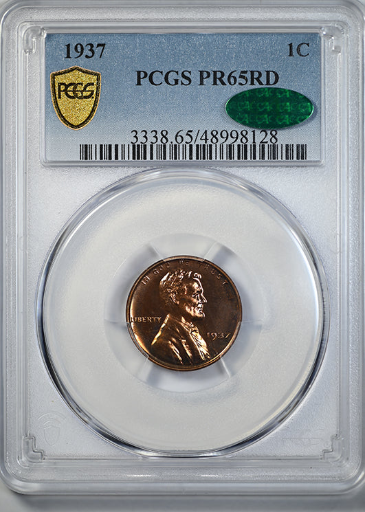 1937 Proof Lincoln Wheat Cent 1C PCGS PR65RD CAC Obverse Slab