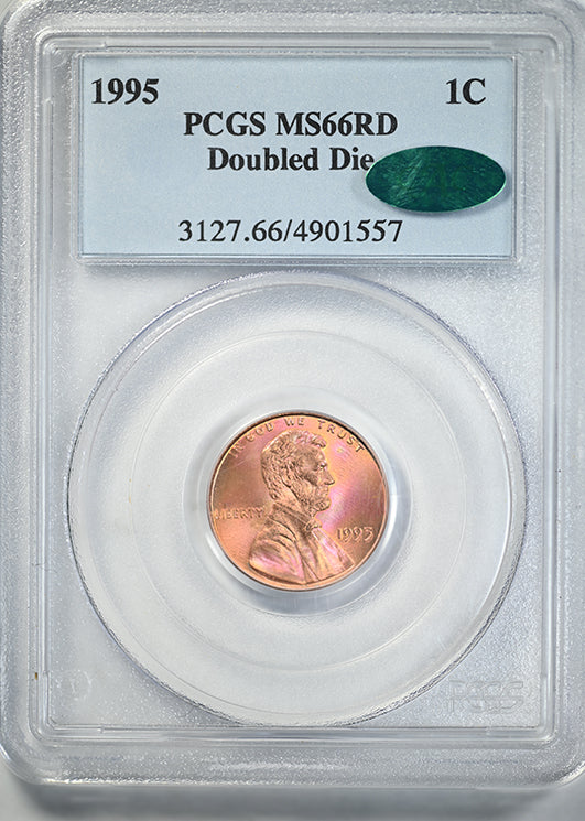 1995 Doubled Die Obverse Lincoln Memorial Cent 1C PCGS MS66RD CAC DDO - TONED!