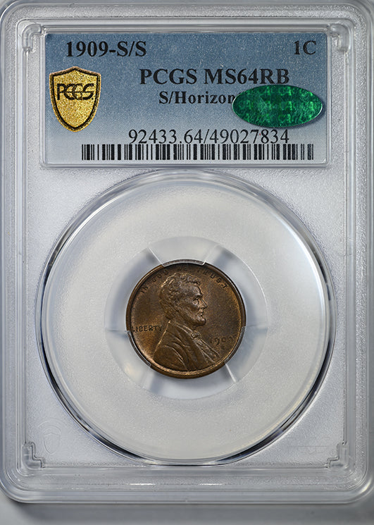 1909-S/S Lincoln Wheat Cent 1C PCGS MS64RB CAC - S/Horizontal Obverse Slab