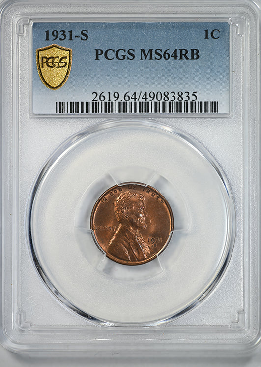 1931-S Lincoln Wheat Cent 1C PCGS MS64RB Obverse Slab