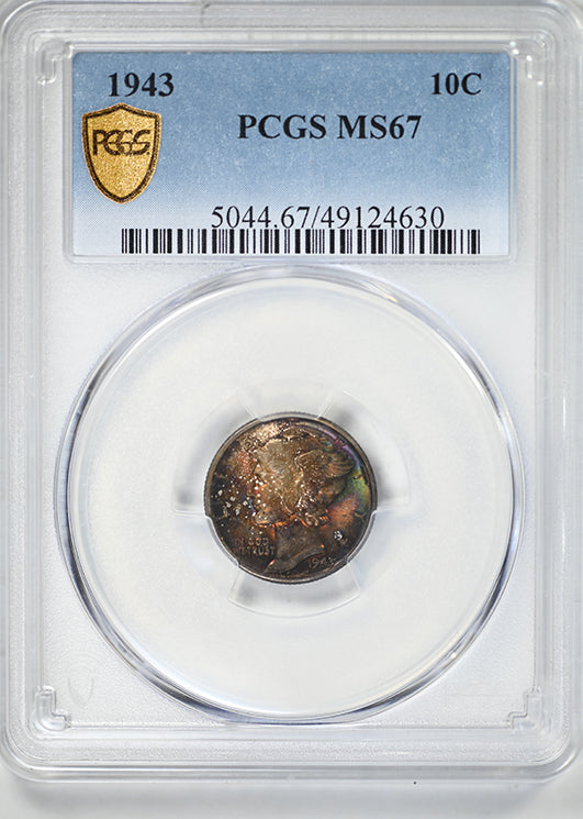1943 Mercury Dime 10C PCGS MS67 - TONED!