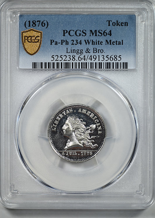 (1876) Token Pa-Ph 234 White Metal Lingg & Bro. Philadelphia Watches and Jewelry Merchant Token PCGS MS64