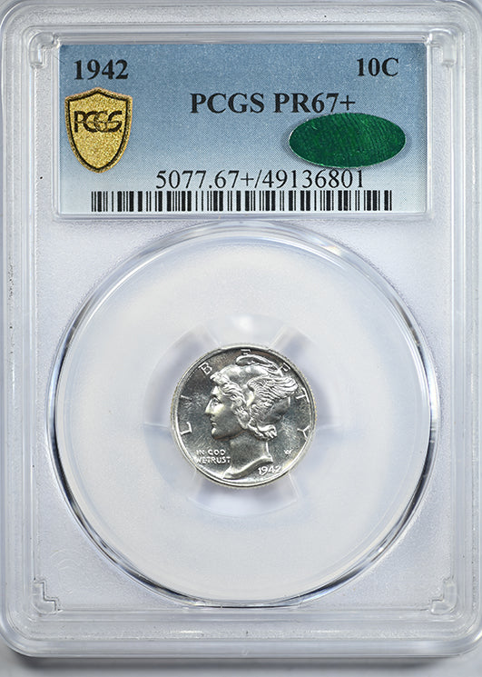 1942 Proof Mercury Dime 10C PCGS PR67+ CAC Obverse Slab