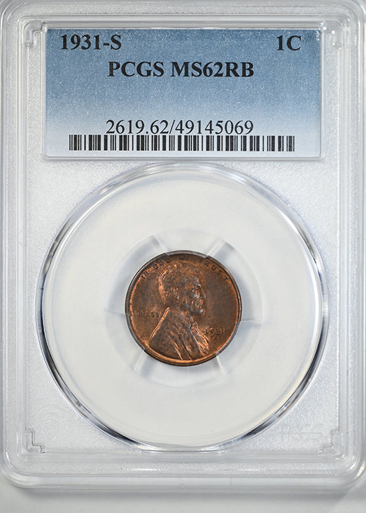 1931-S Lincoln Wheat Cent 1C PCGS MS62RB