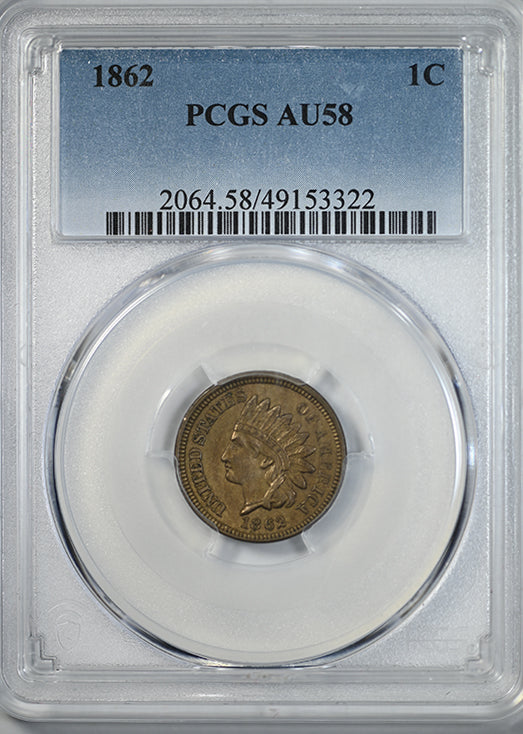 1862 Copper-Nickel Indian Head Cent 1C PCGS AU58