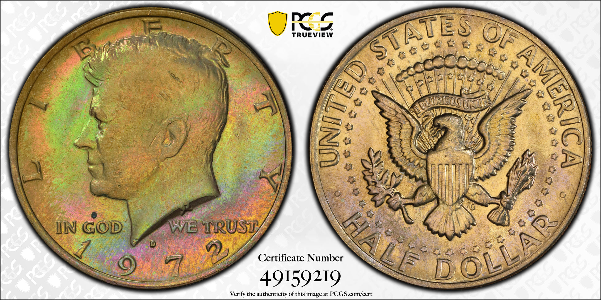 1972-D Kennedy Half Dollar 50C PCGS MS65 - TONED!