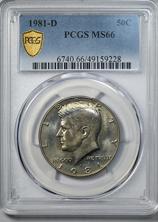 1981-D Kennedy Half Dollar 50C PCGS MS66 - TONED!