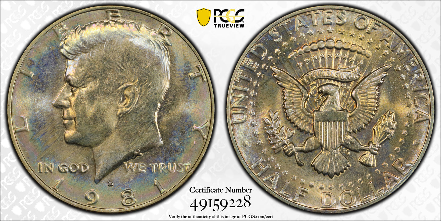 1981-D Kennedy Half Dollar 50C PCGS MS66 - TONED!