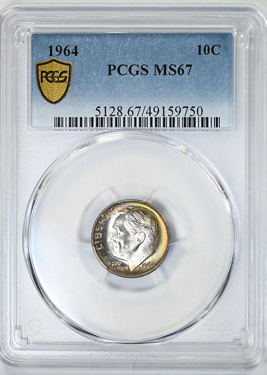 1964 Roosevelt Dime 10C PCGS MS67 - TONED! Obverse Slab