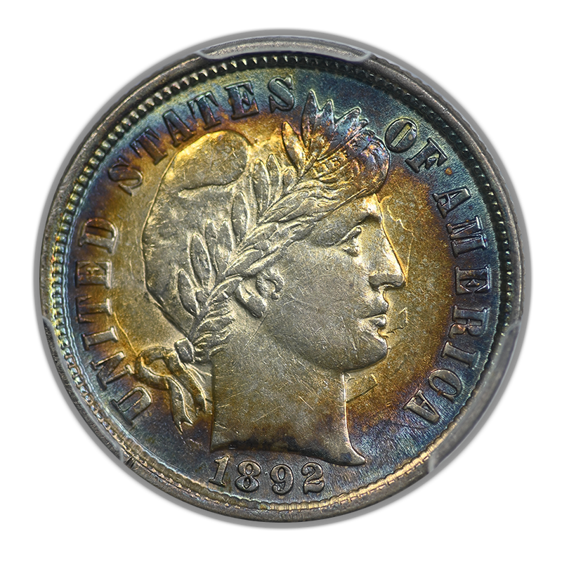 1892 Barber Dime 10C PCGS AU55 - TONED!