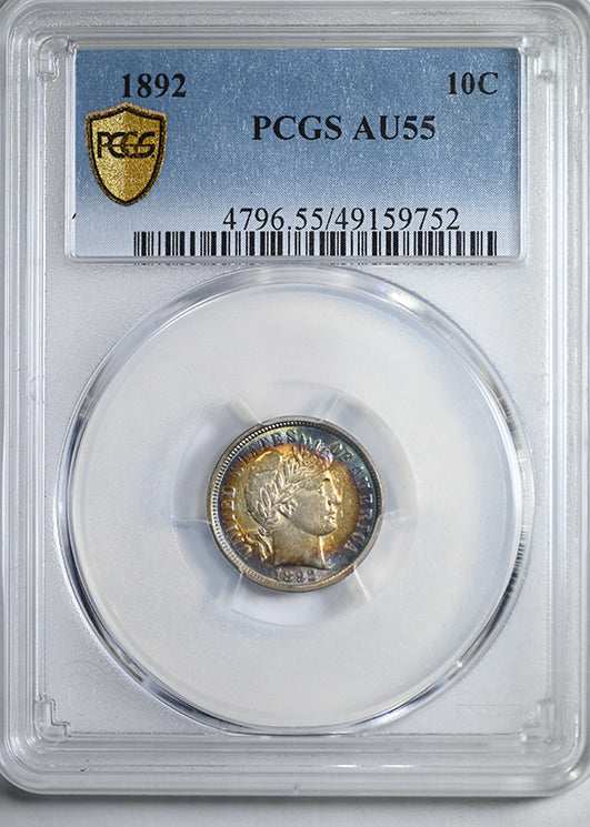 1892 Barber Dime 10C PCGS AU55 - TONED!