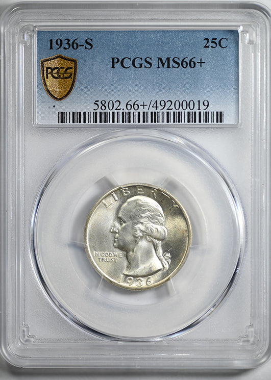 1936-S Washington Quarter 25C PCGS MS66+