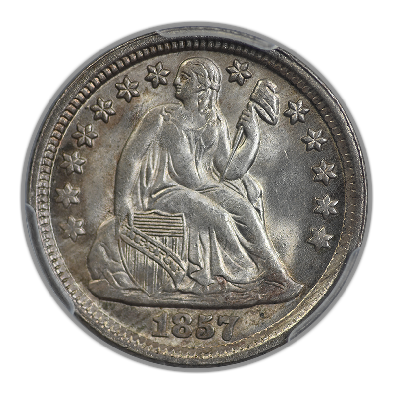 1857 Liberty Seated Dime 10C PCGS MS65