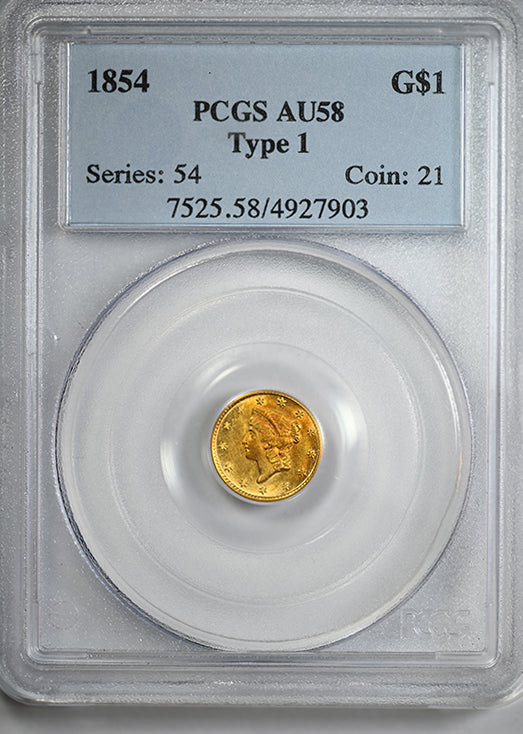 1854 Type 1 Liberty Head Gold Dollar G$1 PCGS AU58