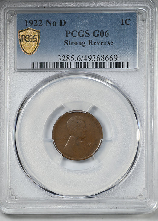 1922 No D Lincoln Wheat 1C PCGS GO06 - Strong Reverse