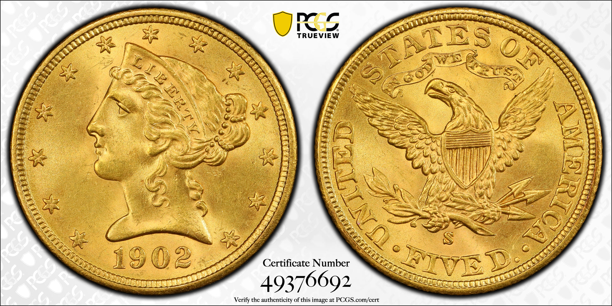 1902-S Liberty Head Gold Half Eagle $5 PCGS MS65