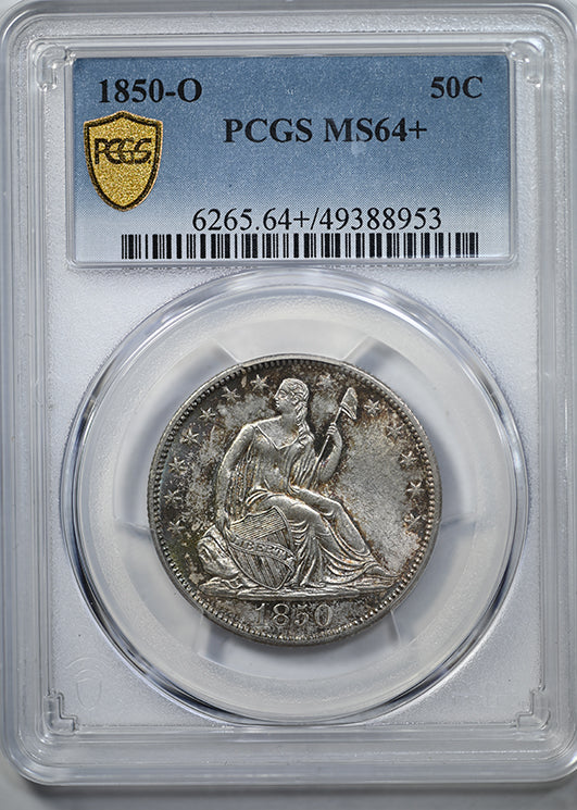 1850-O Liberty Seated Half Dollar 50C PCGS MS64+ - TONED! Obverse Slab