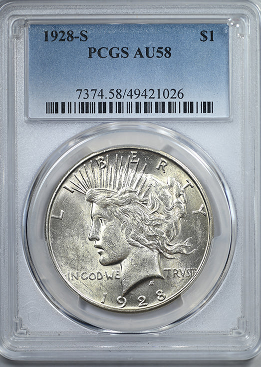 1928-S Peace Dollar $1 PCGS AU58