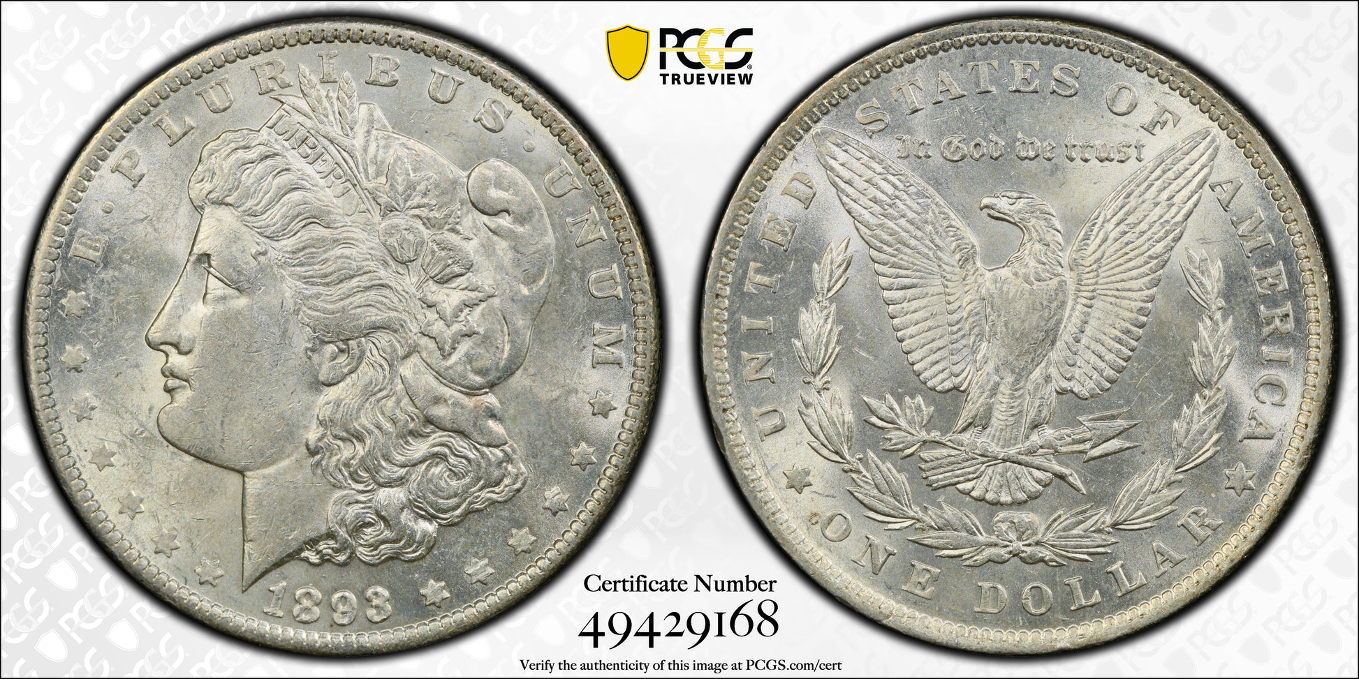 1893 Morgan Dollar $1 PCGS AU55 Trueview