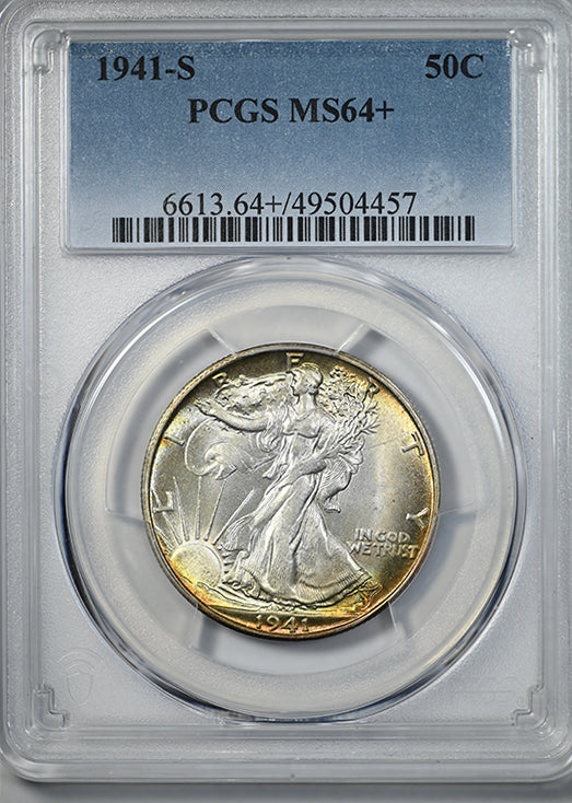 1941-S Walking Liberty Half Dollar 50C PCGS MS64+ - NICE COLOR!