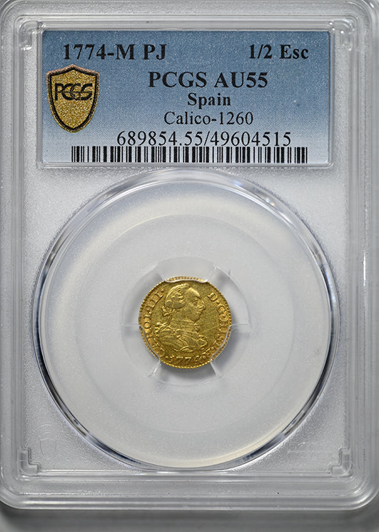 1774-M PJ Spain 1/2 Escudo PCGS AU55 Calico-1260