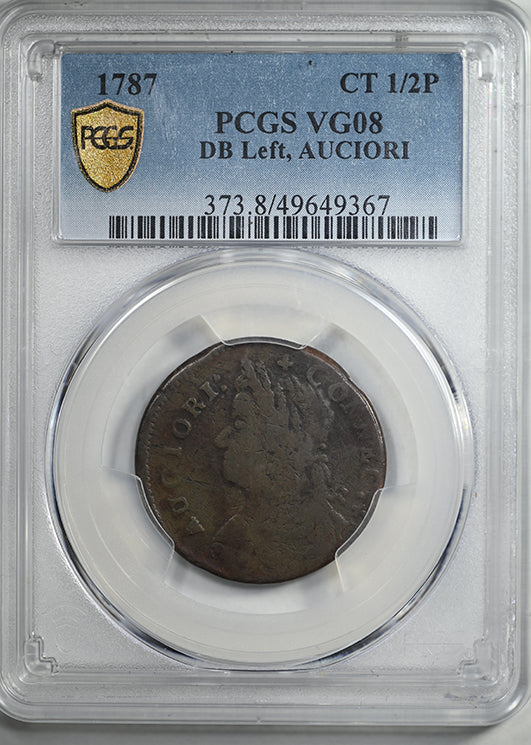 1787 Connecticut Colonial CT 1/2P PCGS VG08 - DB Left, AUCIORI