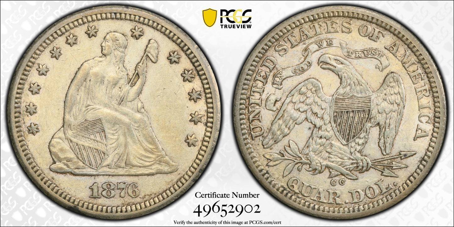 1876-CC Liberty Seated Quarter 25C PCGS AU50