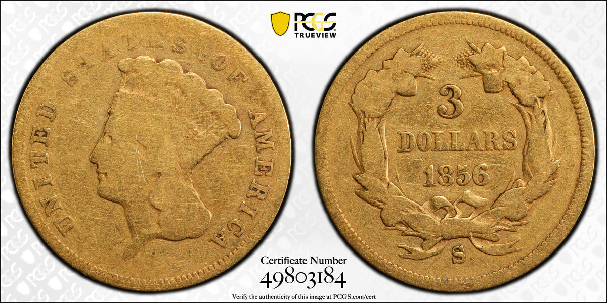 1856-S Indian Princess Gold Three Dollar Piece $3 PCGS G06 - Lowball
