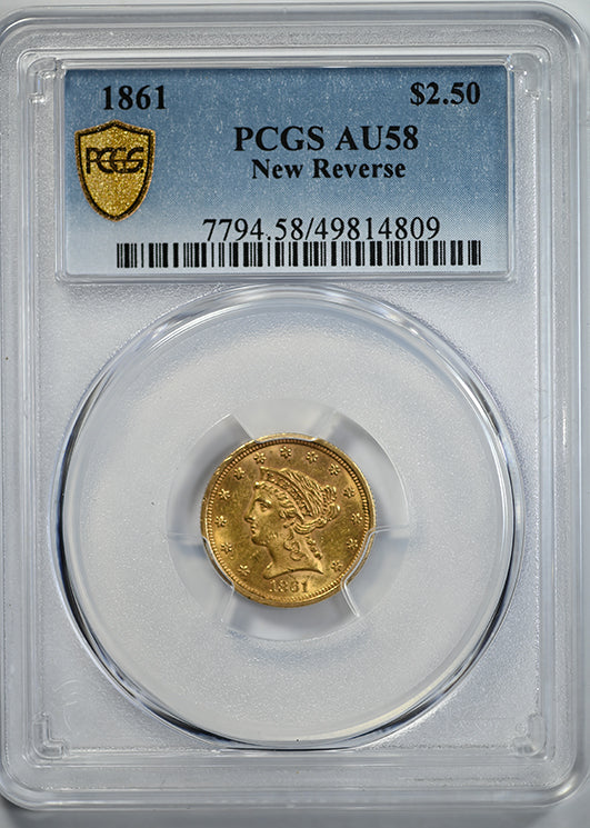 1861 Liberty Head Gold Quarter Eagle $2.50 PCGS AU58 - New Reverse Obverse Slab